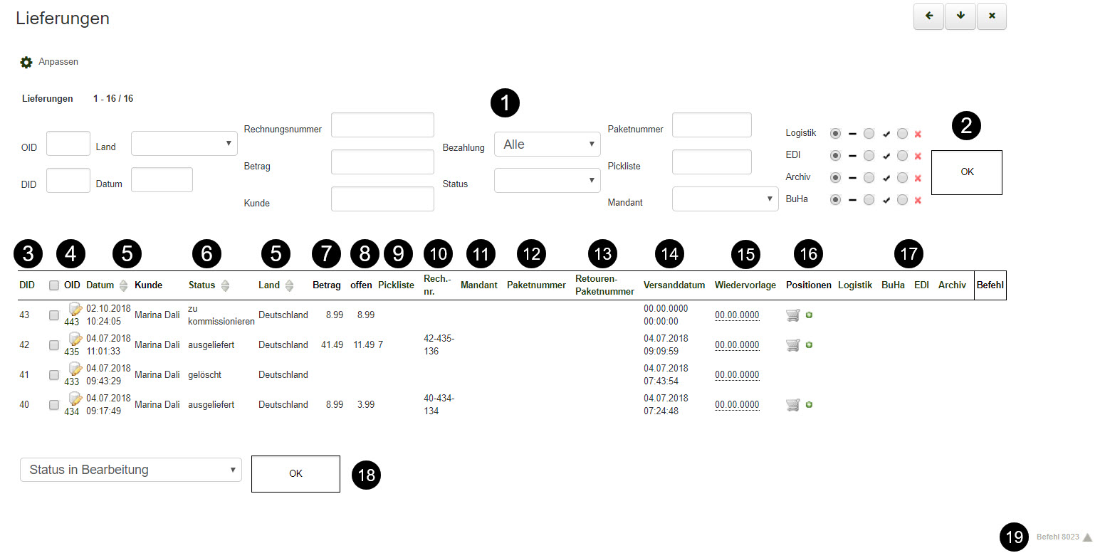 Dialog Lieferungen im Warenausgang