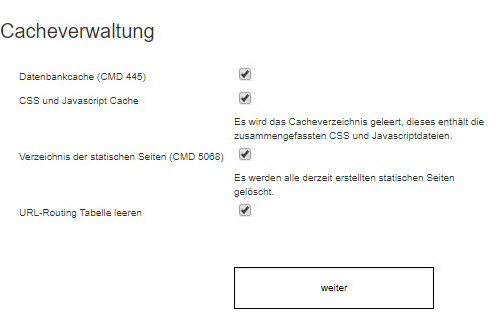 Cacheverwaltung Dialog