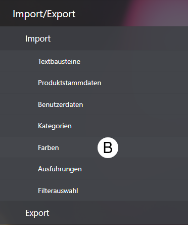 Navigation über Import/Export