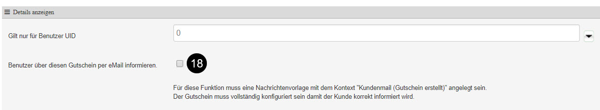 Benutzer über Gutschein informieren