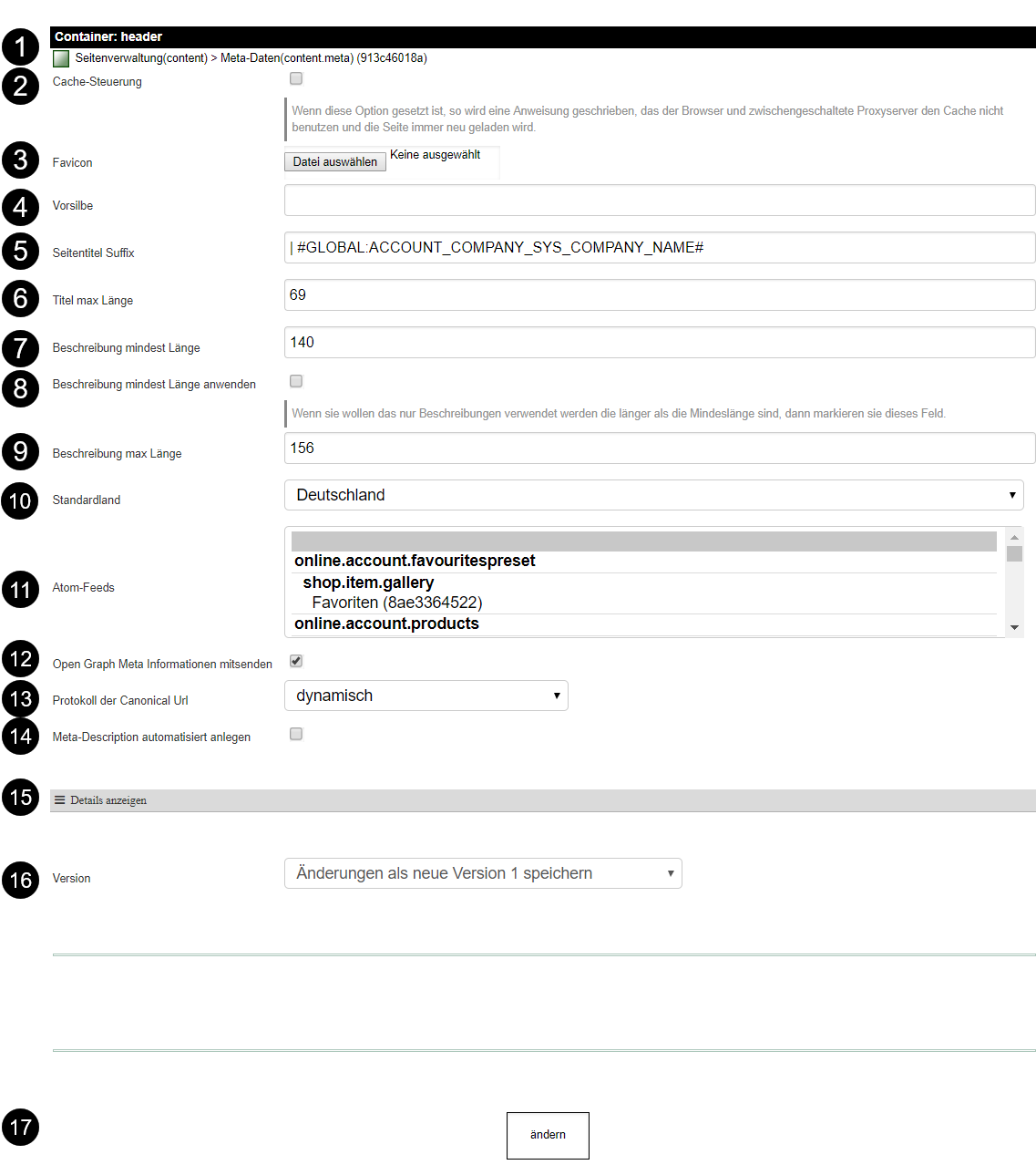Dialog des Plugins content.meta