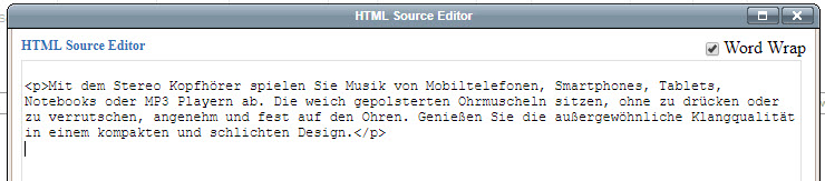 HTML-Ansicht mit sauber formatiertem Text