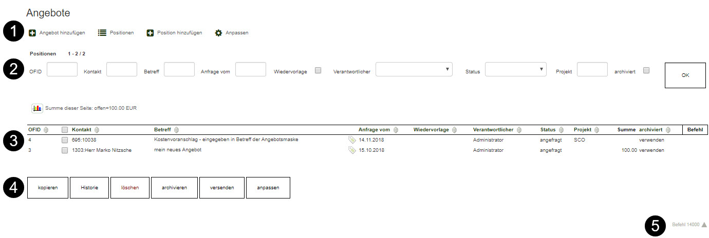 Dialog Angebote Liste