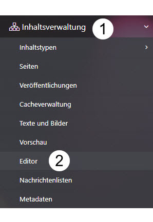 Den Editor finden Sie in der Inhaltsverwaltung