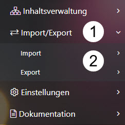 Navigation zu Import/Export