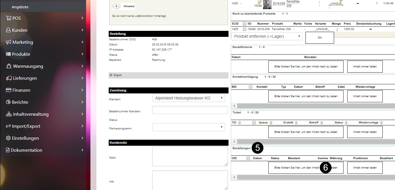 Bestellungen sichtbar schalten