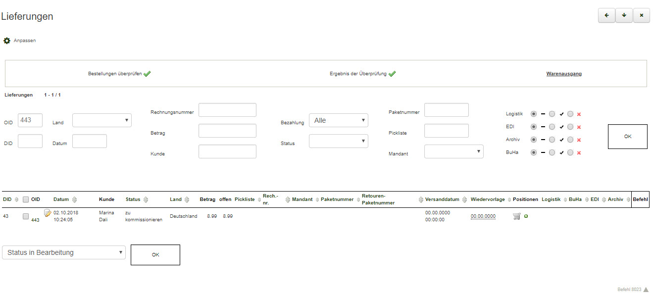 Lieferungen im Warenausgang
