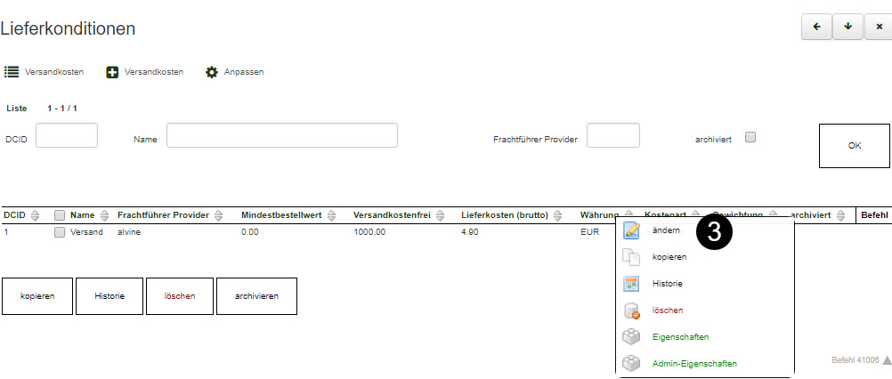 Lieferkonditionen ändern