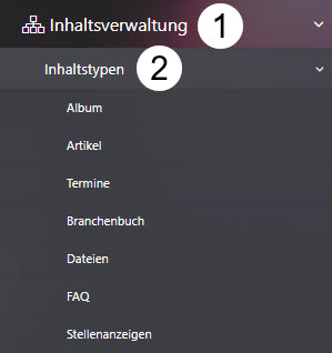 Navigation zu Inhaltstypen