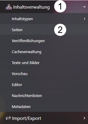 Navigation zur Seitenliste