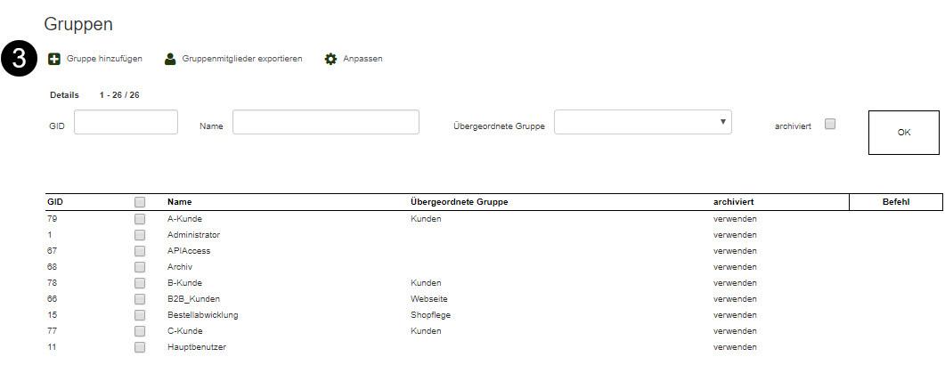 Button Gruppe hinzufügen