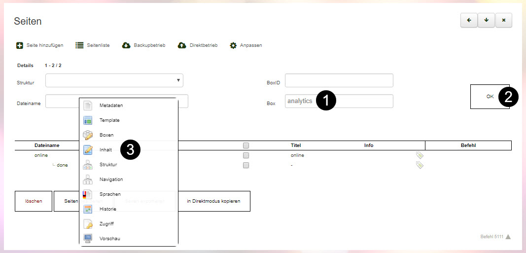 Navigation um Seiteninhalt zu öffnen