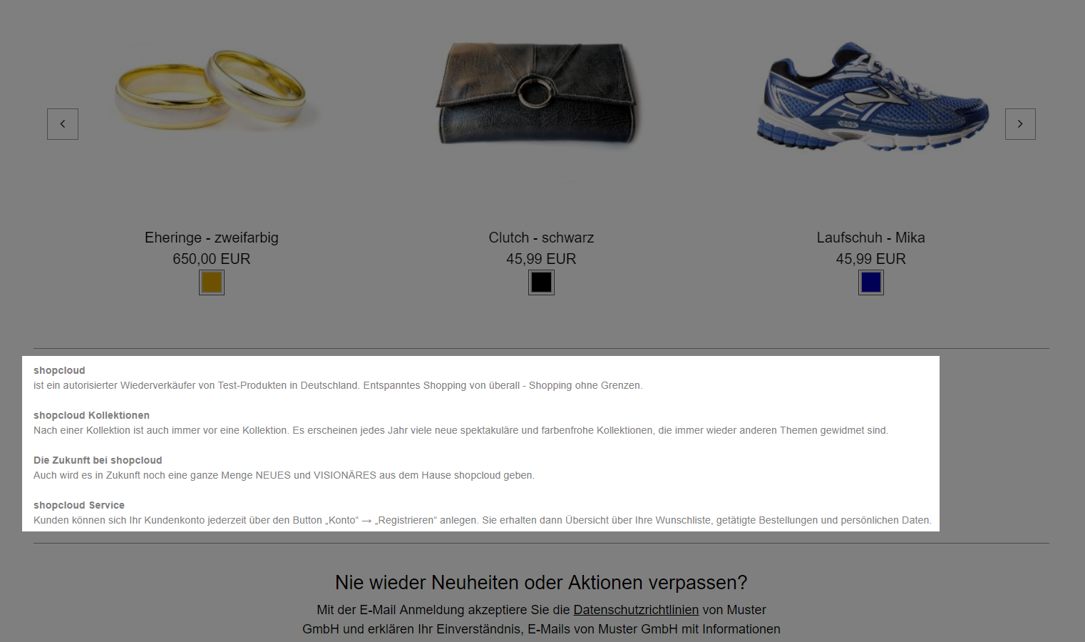 Beispiel: Pflege als Text auf der Seite