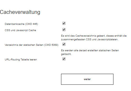 Cacheverwaltung Dialog